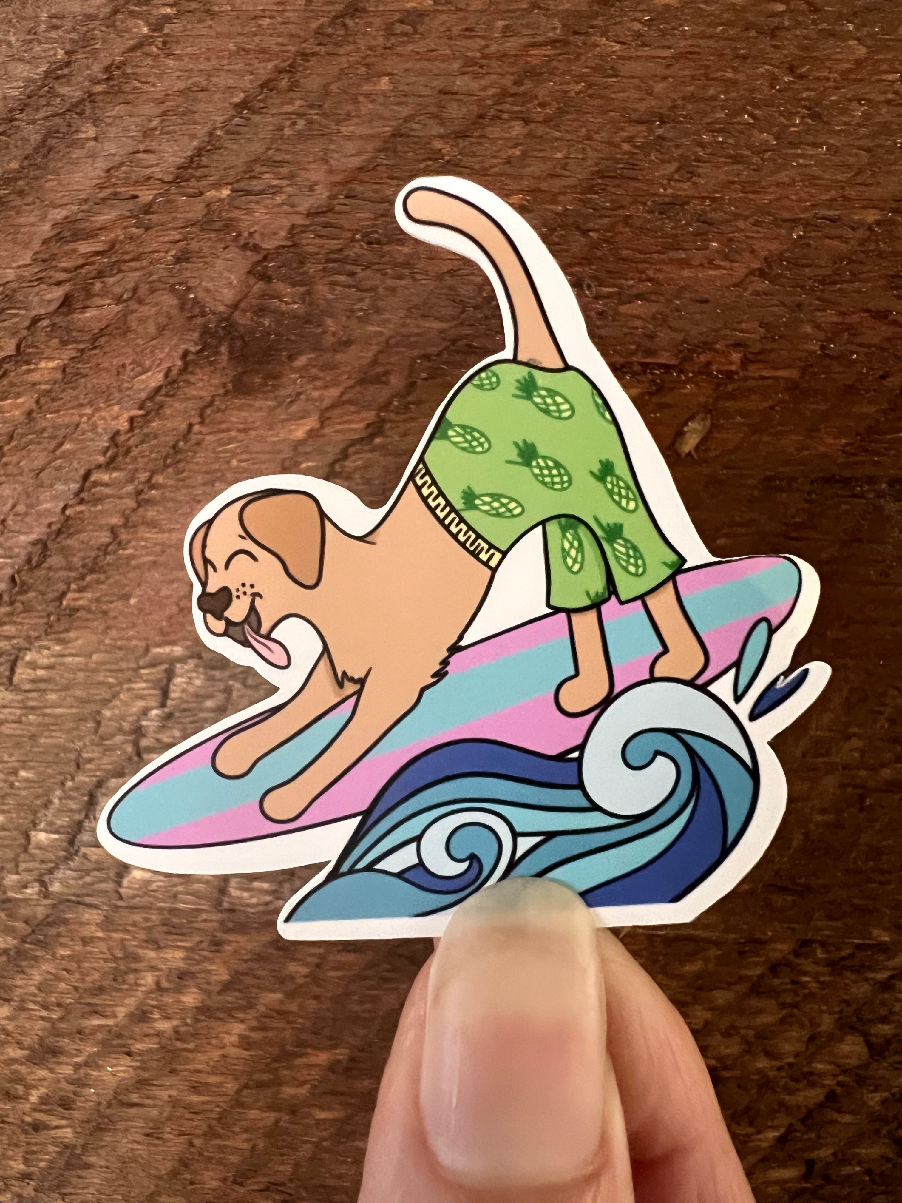 Surf's Pup! Golden Lab Sticker for Water bottle and Laptop
