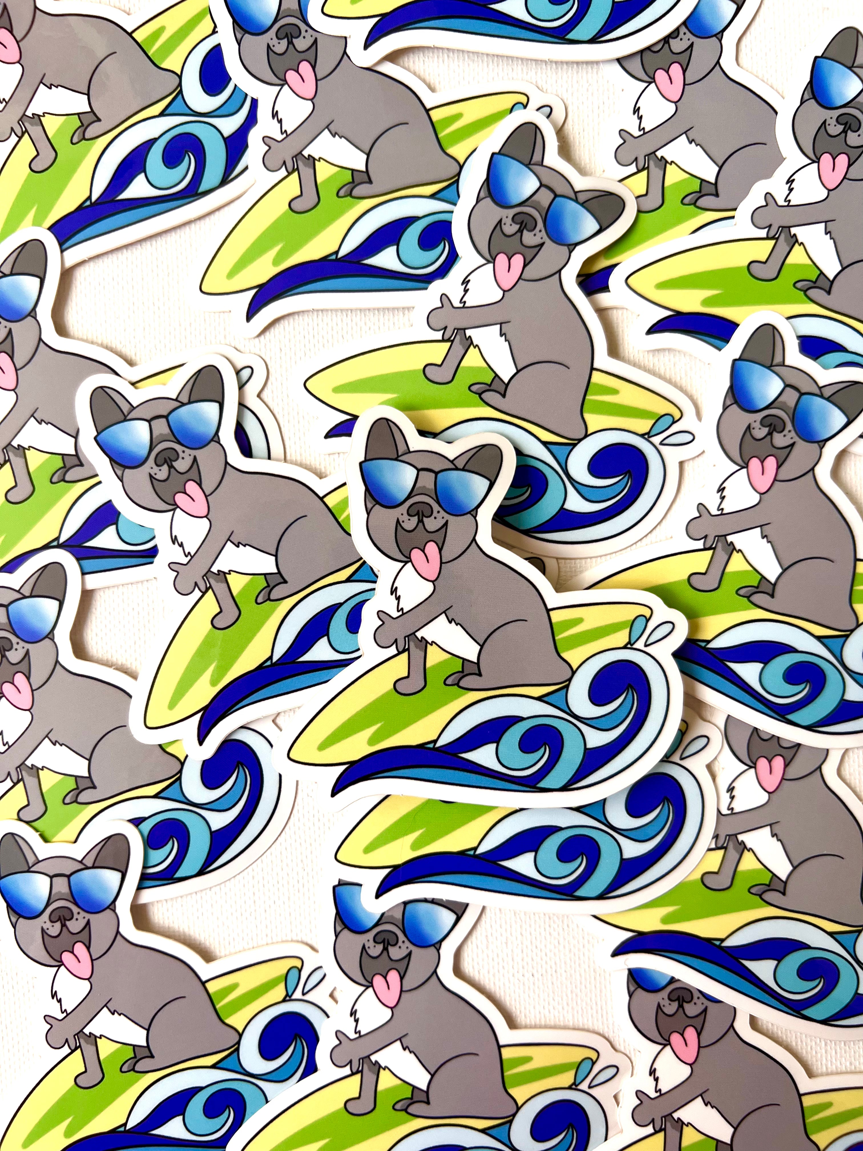 Surf's Pup! French Bulldog Waterbottle/Laptop Sticker