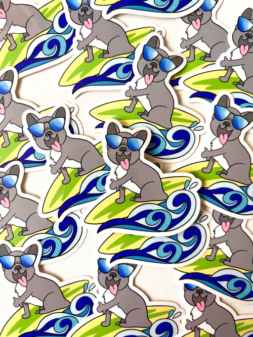 Surf's Pup! French Bulldog Waterbottle/Laptop Sticker