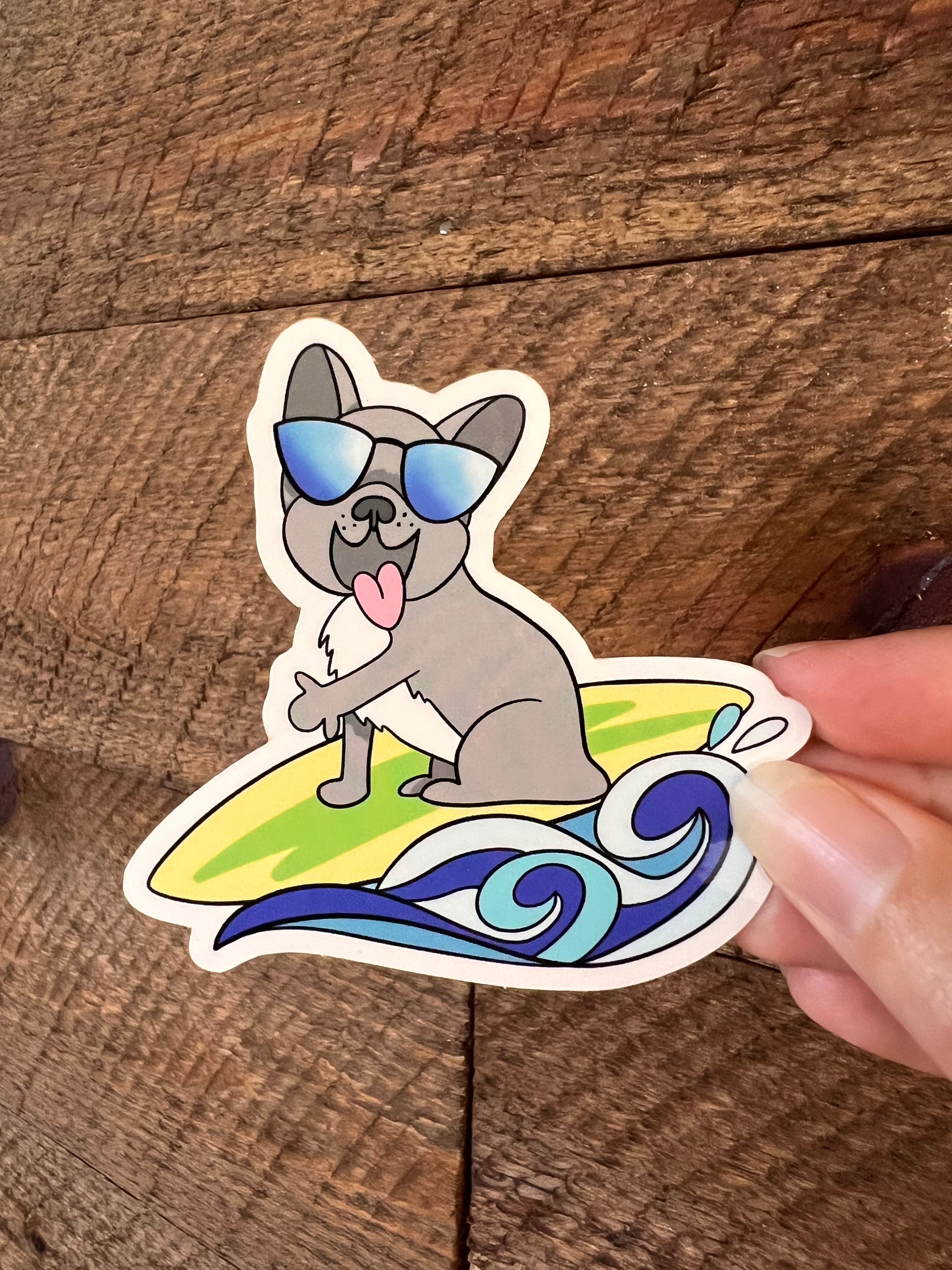 Surf's Pup! French Bulldog Waterbottle/Laptop Sticker
